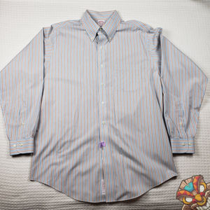 Brooks Brothers 346 Non Iron Mens 16 - 4/5 Cotton Dress Shirt Blue Orange White